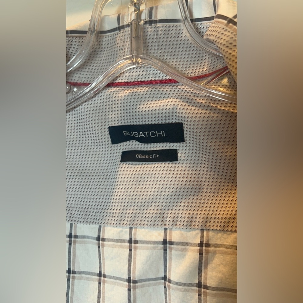 Bugatchi men’s size L White, Blue and tan Checkered Button-Up Shirt - Picture 3 of 8
